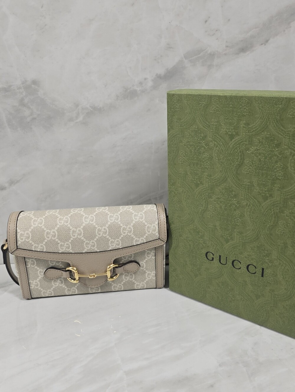 Gucci Beige Monogram Horsebit Crossbody